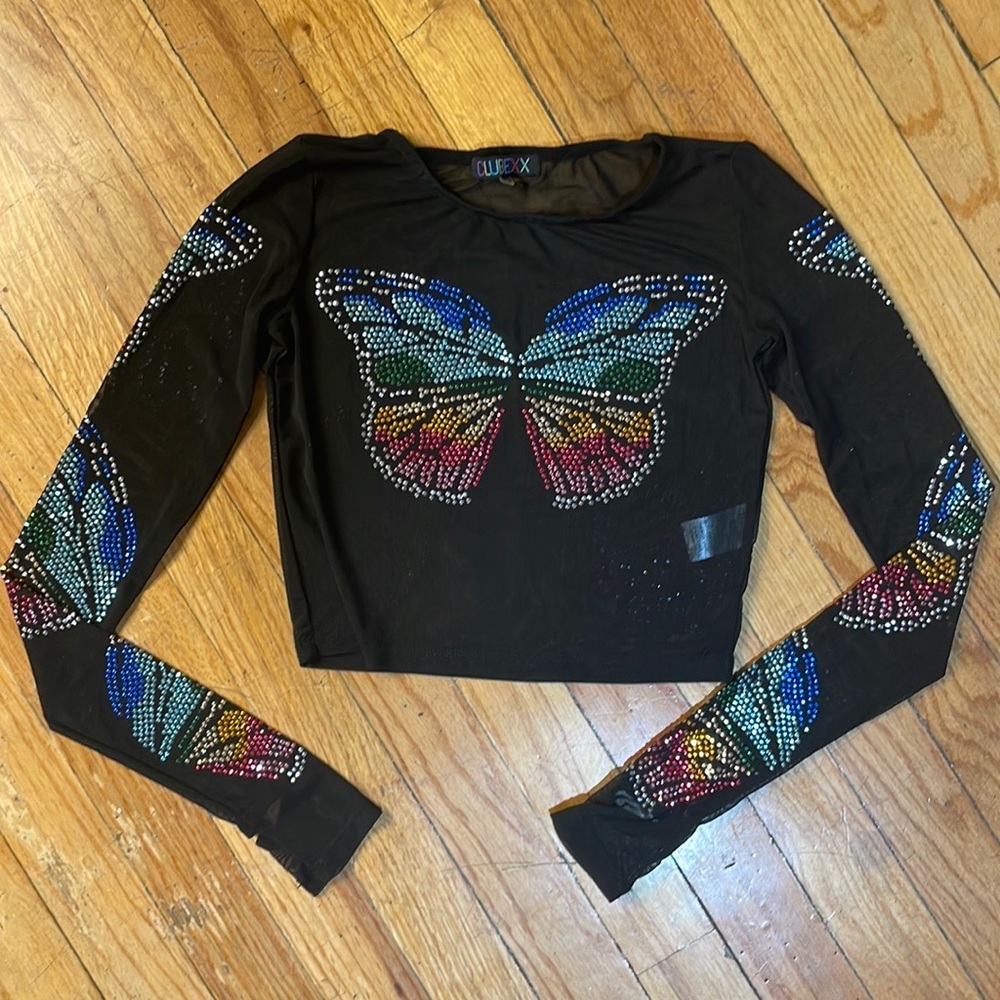Dollskill black mesh butterfly shirt